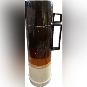 Vintage Thermos Brown Orange‎ Vacuum Bottle Plastic Made in USA 10 oz Some Flaws